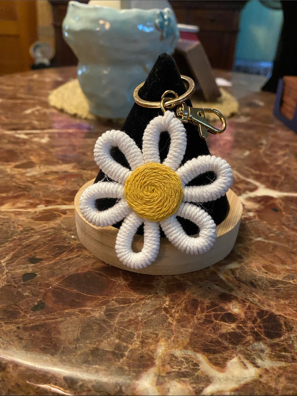 NWT Macrame Daisy Flower Bag Charm Keychain | Gold Hardware